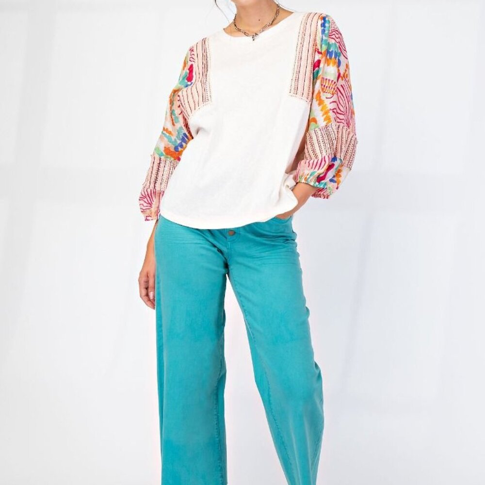 EASEL Print Mix N Match Sweet Cream Knit Top - Picture 3 of 5